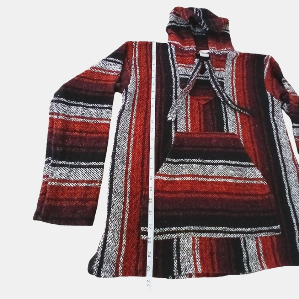 Mexican Baja Hoodie Hippie Surf Poncho Sweater Sweatshirt Pullover Unisex Small - Picture 7 of 12